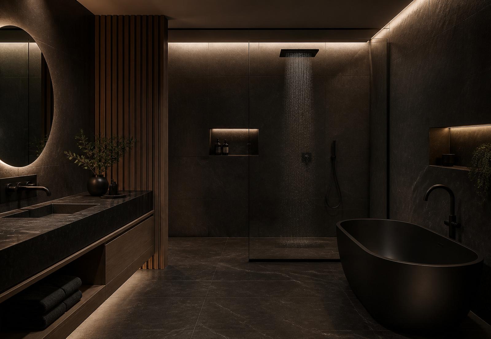 Premium dark bathroom installation in Leigh-on-Sea